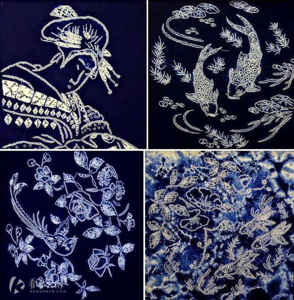 扎染中各种捆扎技法的使用与多种染色技术结合,染成的图案纹样多变.