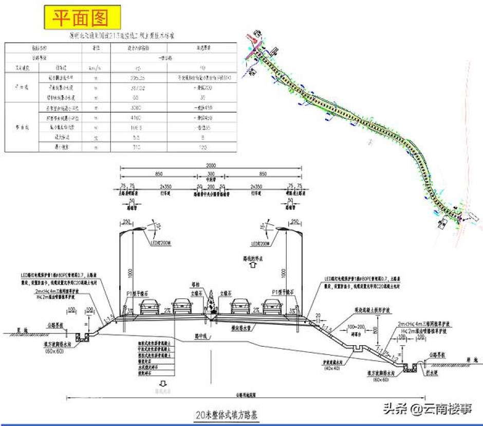 嵩明北互通至国道213连接线工程，其平面图及道路截面图