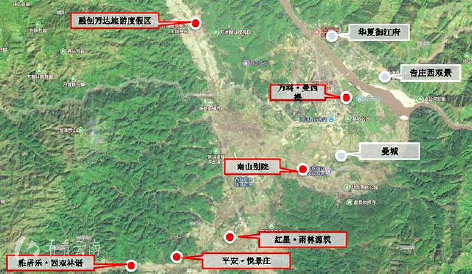西双版纳景洪市，主要在售项目分布图