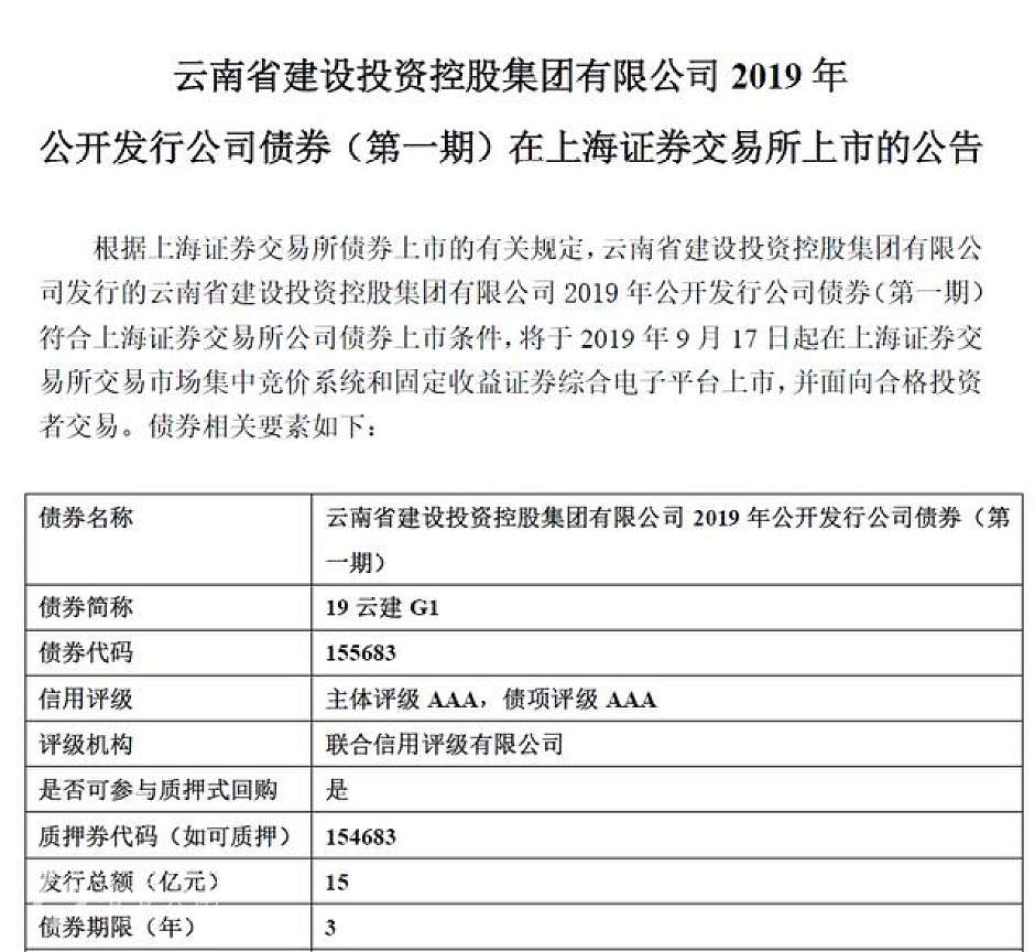 云投集团债券公告内容