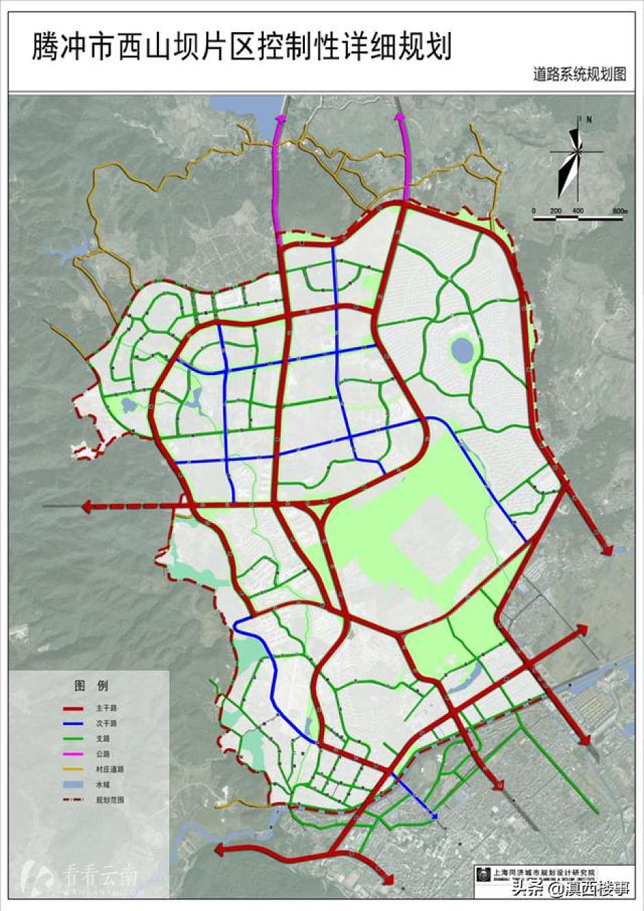 腾冲市西山坝区控制性详规之道路系统规划图