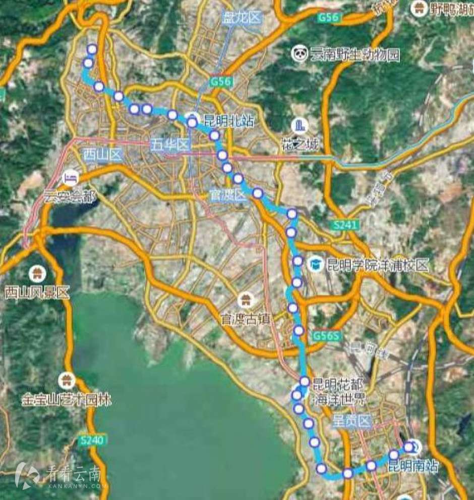 昆明地铁4号线路线图及沿线站点图