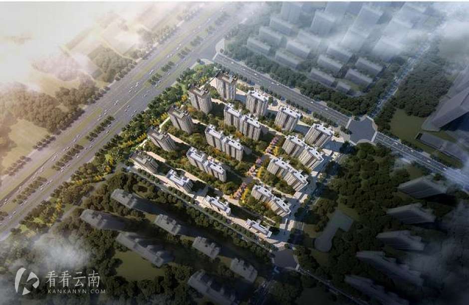 云谷小区项目（8号地块）二期鸟瞰图，全部为27层高层建筑