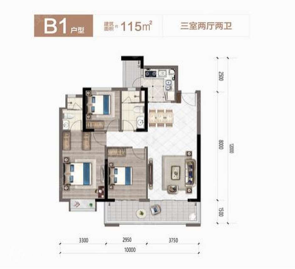 4栋主力户型 115㎡三室两厅两卫