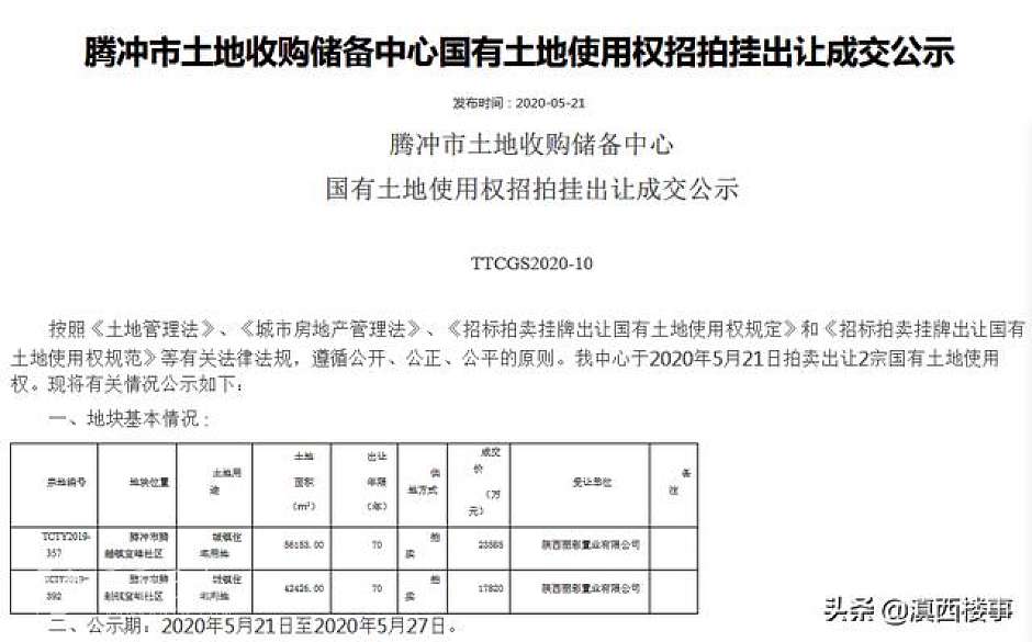 腾冲土地成交公示