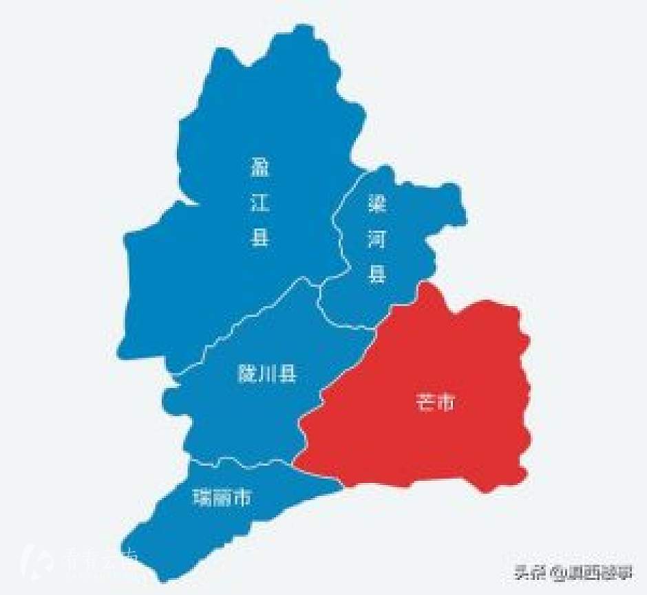云南，德宏州5市县概略图