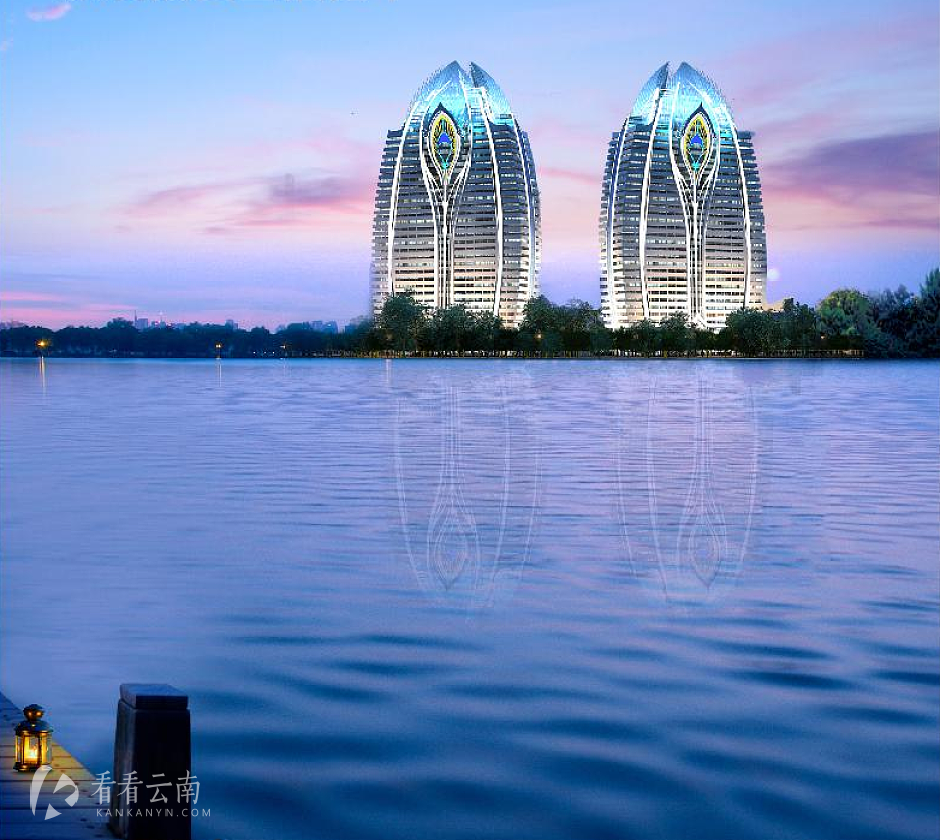 景洪市，澜沧江畔的滨江双塔效果图