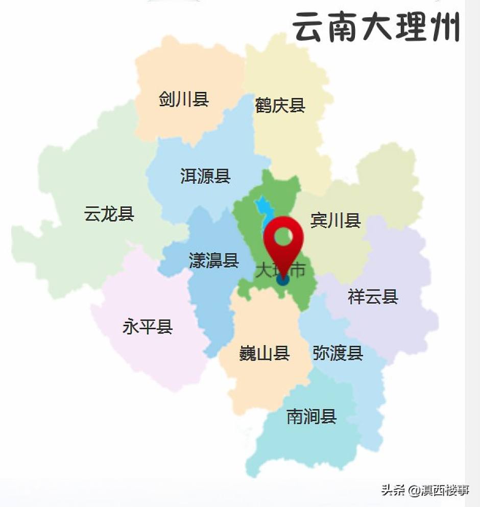 大理州区域图，鹤庆地处大理州北部