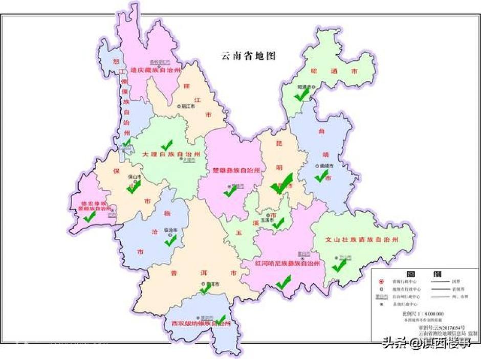 7年时间，碧桂园在云南14个州市完成全面布局（绿√均为入驻区域）