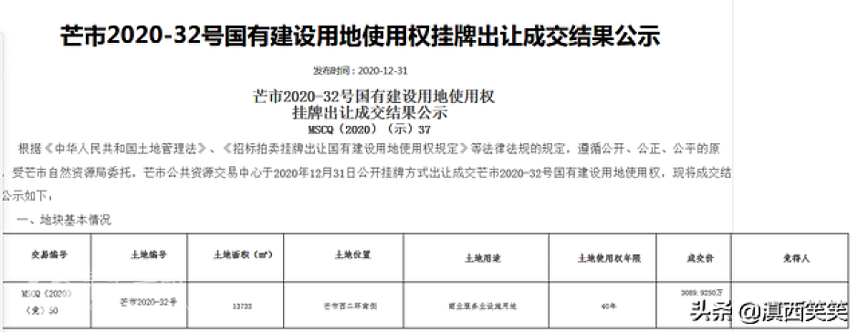 毛新元个人买家拿地公示