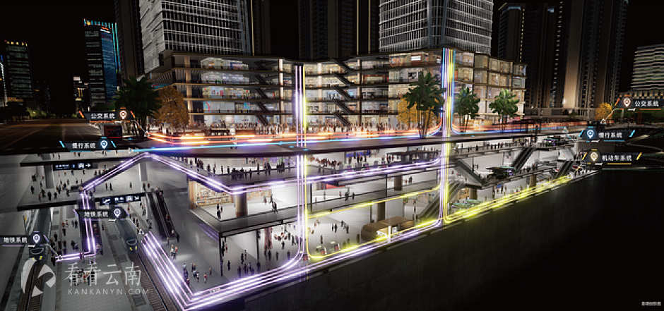 龙湖昆明时代天街TOD商业综合体剖面图