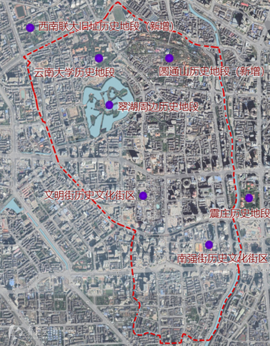 昆明历史文化街区和部分历史地段分布图