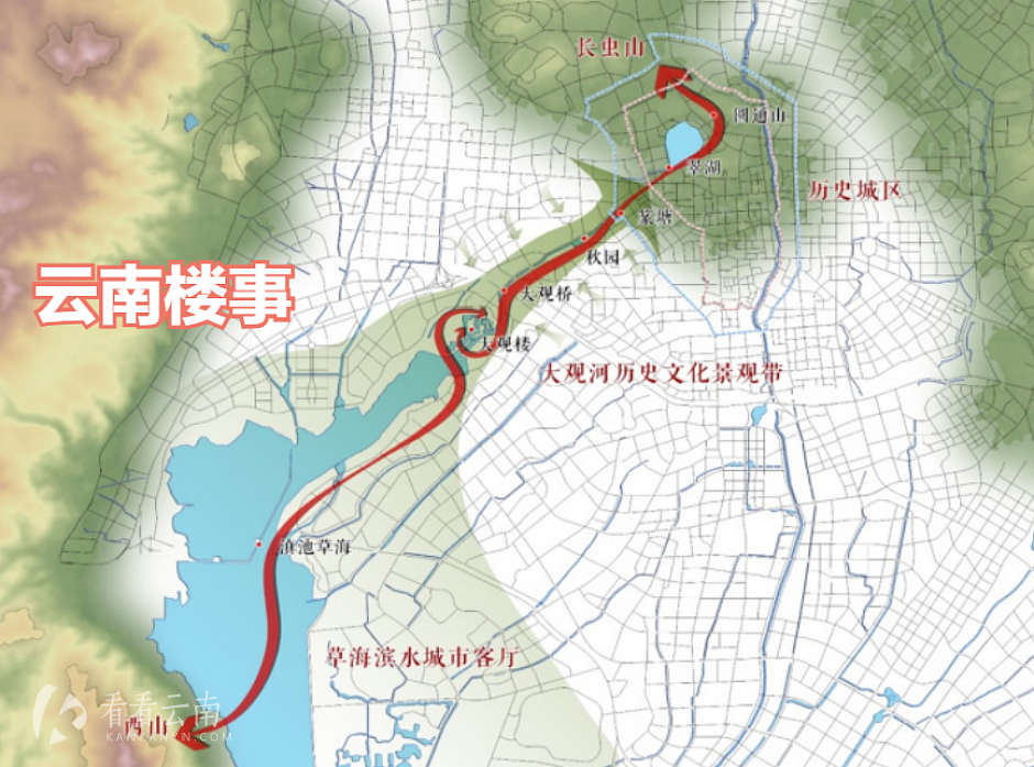 昆明，大观河历史文化景观带规划图