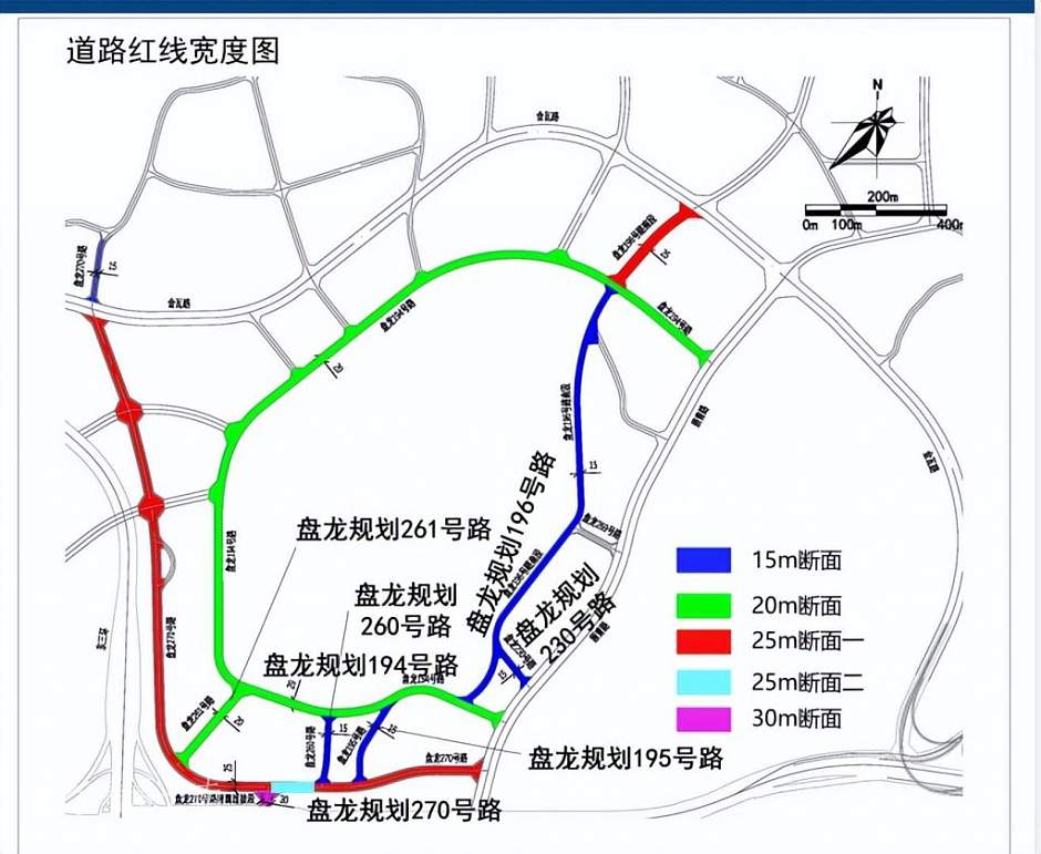 昆明东白沙河片区拟修7条道路红线宽度图