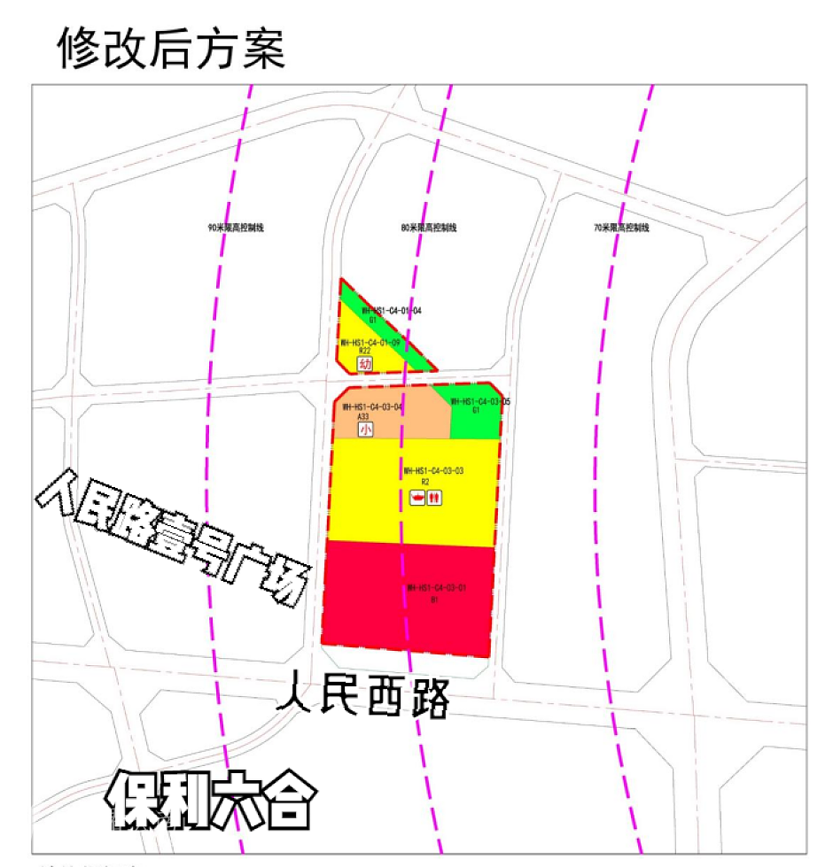 昆明人民西路，原昆明大学地块调规后的规划，将商业办公前置人民西路
