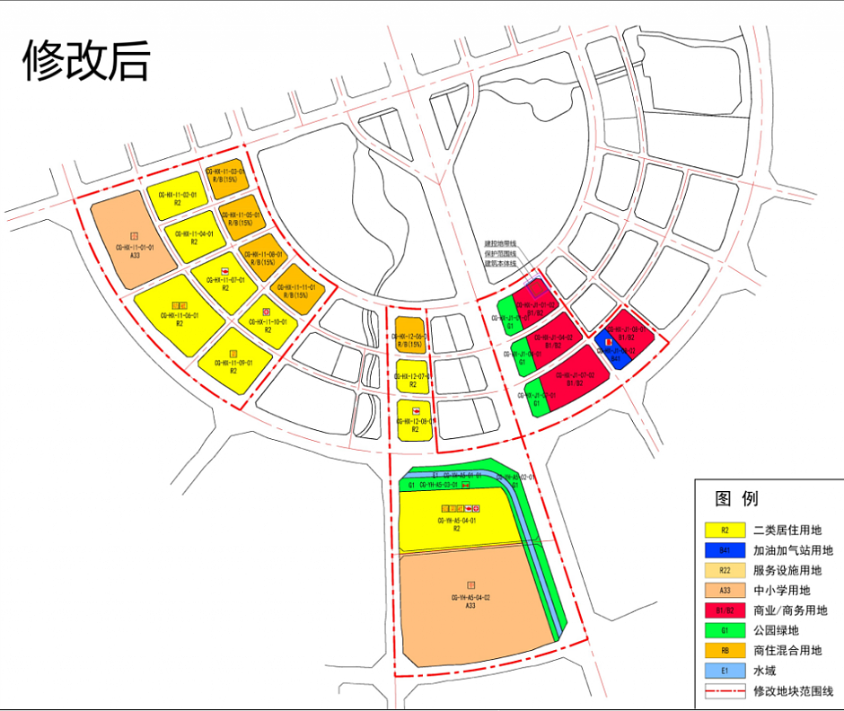 呈贡核心半岛片区调规后的规划图（黄色为住宅，橙色为商住）
