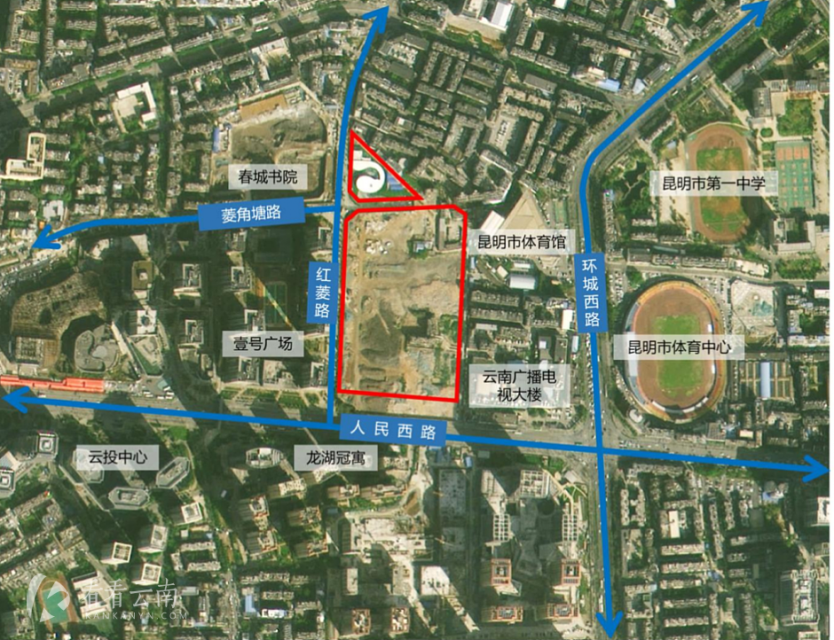 昆明人民西路，原昆明大学地块位置图